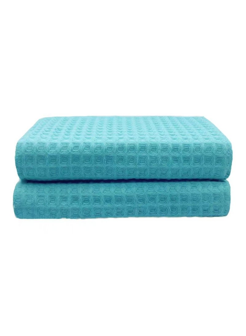 Cotton waffle Japanese style bath towel (70 * 140cm), high water absorption, quick drying, soft, hotel quality bathroom towel and SPA (blue green, bath towel 2 piece)