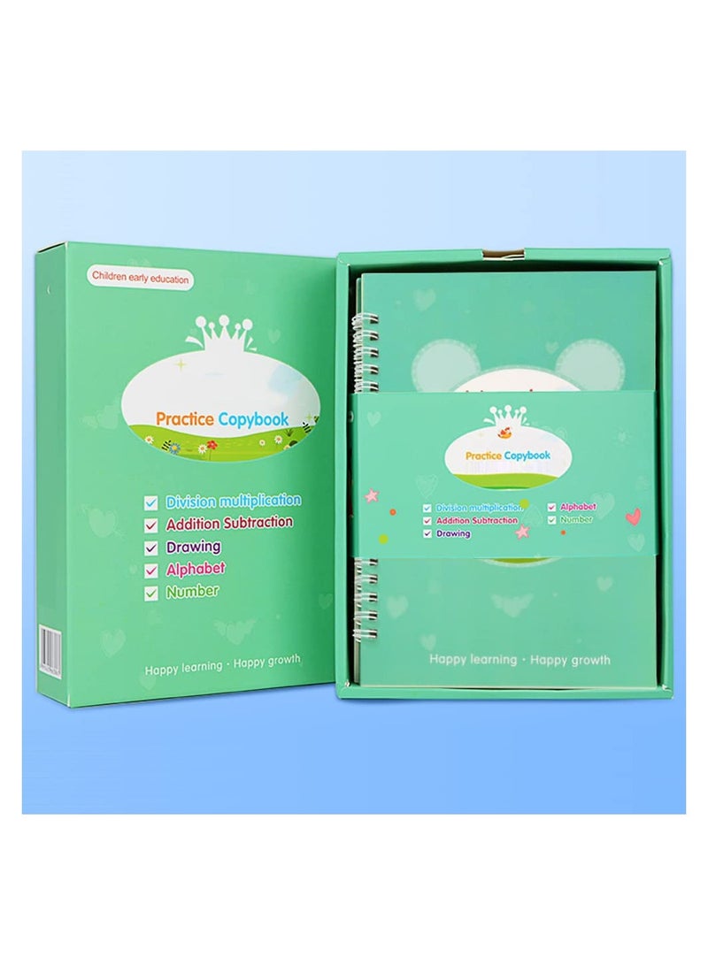 SYOSI Magic Practice Copybook for Kids, Reusable Handwriting Practice Workbook, Writing Practice Book for Preschools, Auto Disappearing Ink, Aid practice Grooves Template Design(5 Books with Pens) - Image 3