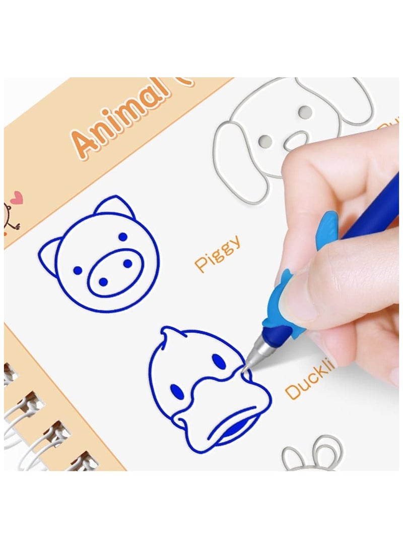 SYOSI Magic Practice Copybook for Kids, Reusable Handwriting Practice Workbook, Writing Practice Book for Preschools, Auto Disappearing Ink, Aid practice Grooves Template Design(5 Books with Pens) - Image 4