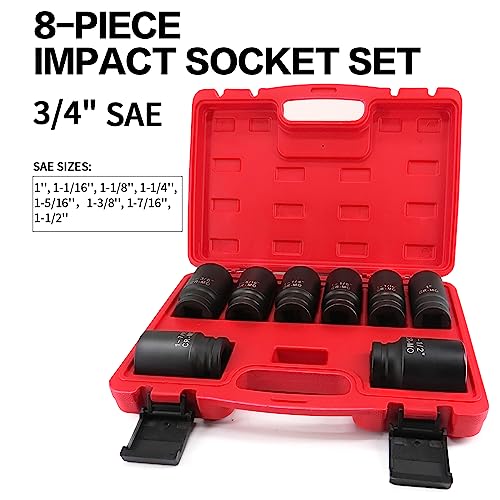 TONYNOL 3/4 Inch Drive Deep Impact Socket Set,6-Point,SAE(1"to 1-1/2"),8 Pcs,Cr-Mo.Heavy Duty Impact Socket Set. - Image 2