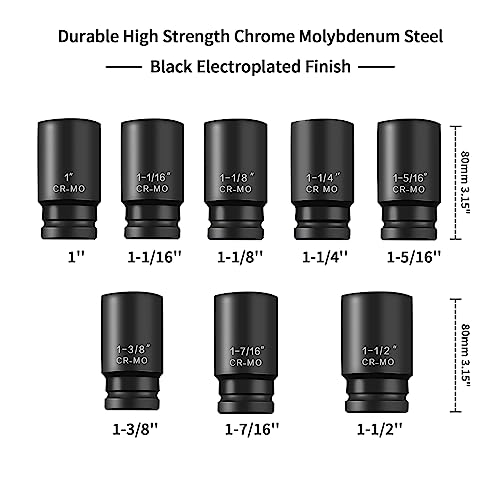 TONYNOL 3/4 Inch Drive Deep Impact Socket Set,6-Point,SAE(1"to 1-1/2"),8 Pcs,Cr-Mo.Heavy Duty Impact Socket Set. - Image 3