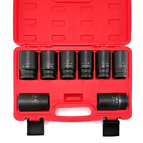 TONYNOL 3/4 Inch Drive Deep Impact Socket Set,6-Point,SAE(1"to 1-1/2"),8 Pcs,Cr-Mo.Heavy Duty Impact Socket Set. - Image 1