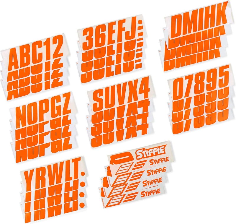 Stiffie مجموعة Stiffie Shift Electric Orange الكهربائية بطول 3 بوصات، تحتوي على ملصقات ورقوق لأرقام التسجيل الأبجدية والرقمية، مناسبة للقوارب والمركبات المائية الشخصية. - Image 4