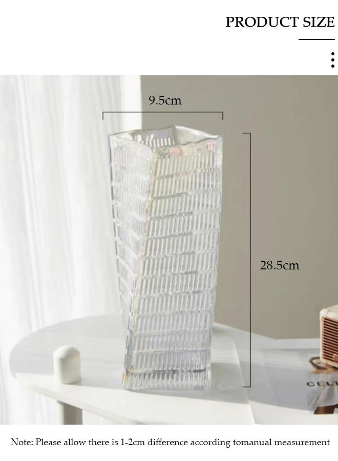 DUNISO Clear Glass Vase, Modern Decorative Vase, Large Irregular Shape Vintage Flower Vase, Minimalist Ins Style Embossed Glass Vase for Wedding Table Decorations Centerpieces, Crystal Vase for Living Room, Bedroom, Kitchen, Dining Table, Mantle - Image 4