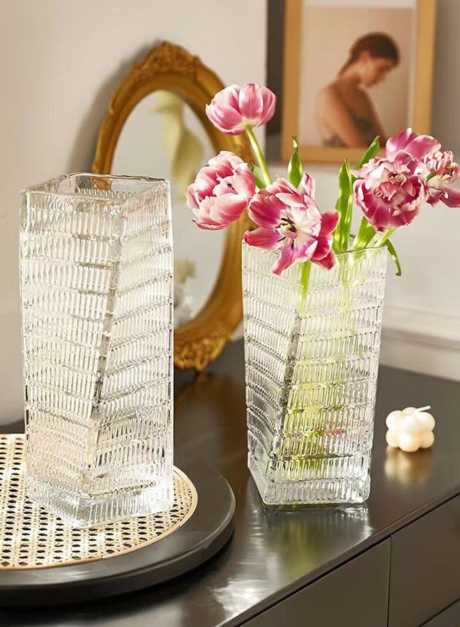 DUNISO Clear Glass Vase, Modern Decorative Vase, Large Irregular Shape Vintage Flower Vase, Minimalist Ins Style Embossed Glass Vase for Wedding Table Decorations Centerpieces, Crystal Vase for Living Room, Bedroom, Kitchen, Dining Table, Mantle - Image 3