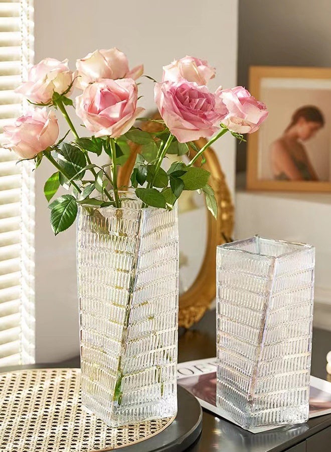 DUNISO Clear Glass Vase, Modern Decorative Vase, Large Irregular Shape Vintage Flower Vase, Minimalist Ins Style Embossed Glass Vase for Wedding Table Decorations Centerpieces, Crystal Vase for Living Room, Bedroom, Kitchen, Dining Table, Mantle - Image 2