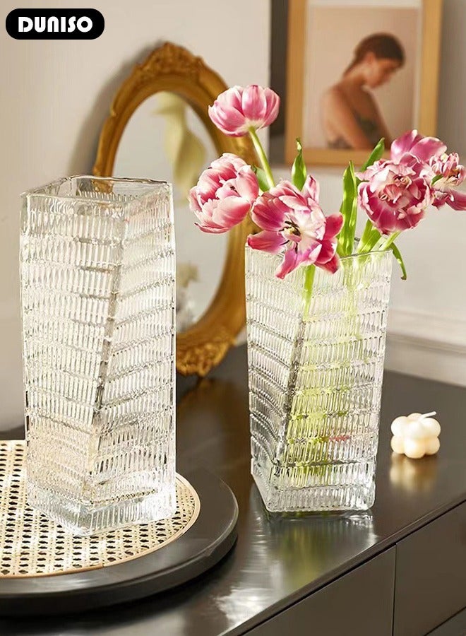 DUNISO Clear Glass Vase, Modern Decorative Vase, Large Irregular Shape Vintage Flower Vase, Minimalist Ins Style Embossed Glass Vase for Wedding Table Decorations Centerpieces, Crystal Vase for Living Room, Bedroom, Kitchen, Dining Table, Mantle  - Image 5