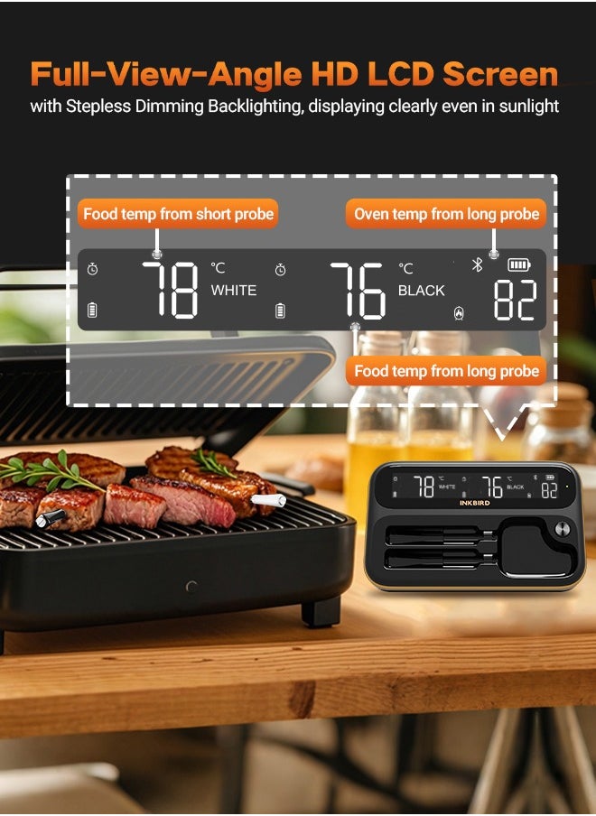 INKBIRD - INKBIRD Wireless BBQ Thermometer INT-12-BW, Long and Short Probes, WiFi 5G 2.4G and Bluetooth 5.4, Full-View-Angle Backlit LCD, IP67 Waterproof, 80 Min Offline Data Storage, Ideal for Everyday Cooking - Image 1