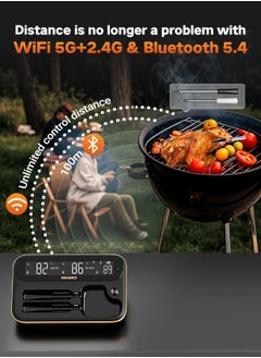 INKBIRD INKBIRD Wireless BBQ Thermometer INT-12-BW, Long and Short Probes, WiFi 5G 2.4G and Bluetooth 5.4, Full-View-Angle Backlit LCD, IP67 Waterproof, 80 Min Offline Data Storage, Ideal for Everyday Cooking  - Image 2