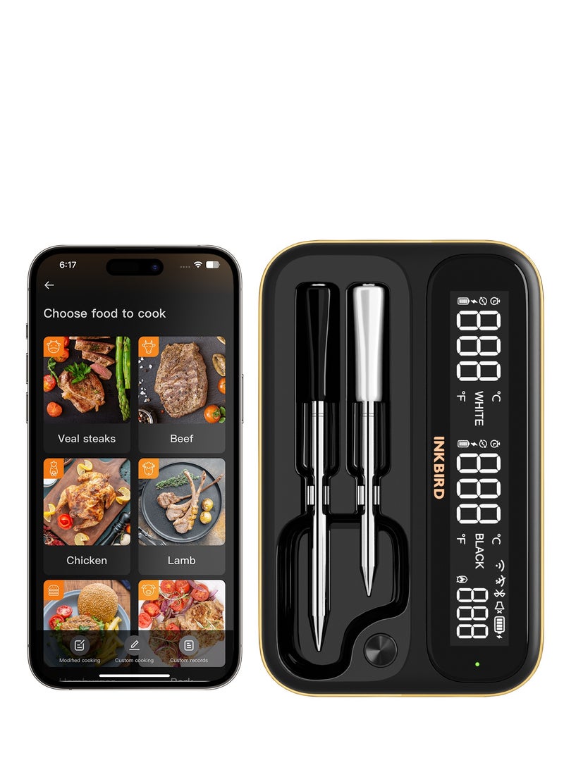INKBIRD - INKBIRD Wireless BBQ Thermometer INT-12-BW, Long and Short Probes, WiFi 5G 2.4G and Bluetooth 5.4, Full-View-Angle Backlit LCD, IP67 Waterproof, 80 Min Offline Data Storage, Ideal for Everyday Cooking - Image 1
