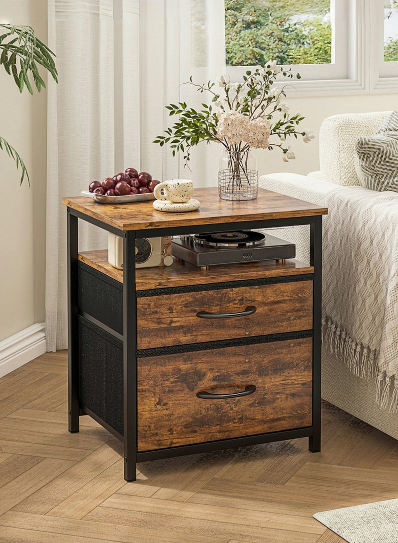 Canadel Nightstand with 2 Fabric Drawers & Open Shelf, Bedside Table with Waterproof MDF Top, End Table for Bedroom Living Room Home Furniture - Image 1