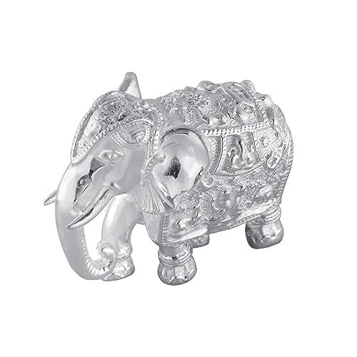 PRD CARATCAFE Silver 925 Elephant with Down Trunk (Soond) & Right Foot Forward Hathi for Pooja, Vastu dosh, Home Decor | 95 to 100 GMS | 1.50 x 1.75 Inch| One Piece - Image 1