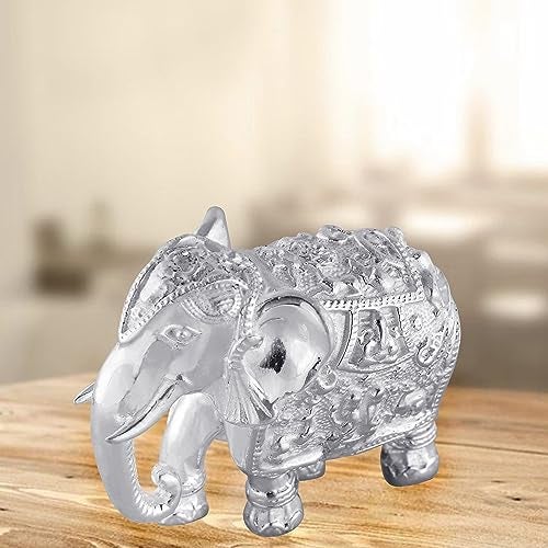 PRD CARATCAFE Silver 925 Elephant with Down Trunk (Soond) & Right Foot Forward Hathi for Pooja, Vastu dosh, Home Decor | 95 to 100 GMS | 1.50 x 1.75 Inch| One Piece - Image 3