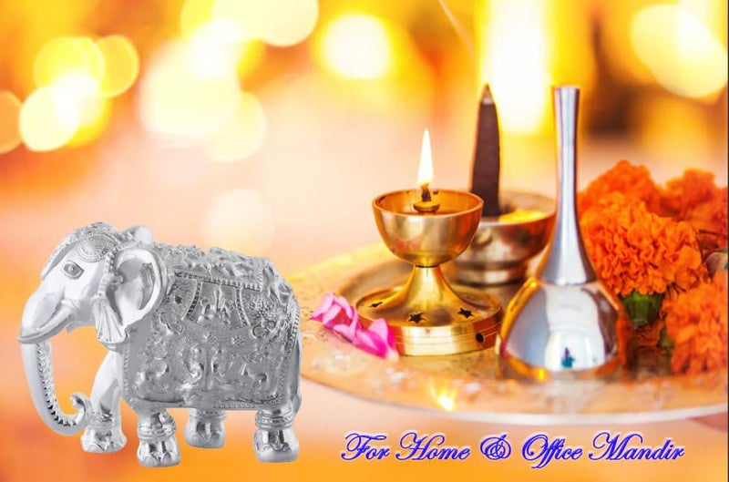 PRD CARATCAFE Silver 925 Elephant with Down Trunk (Soond) & Right Foot Forward Hathi for Pooja, Vastu dosh, Home Decor | 95 to 100 GMS | 1.50 x 1.75 Inch| One Piece - Image 5