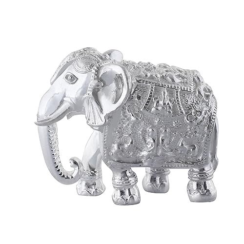 PRD CARATCAFE Silver 925 Elephant with Down Trunk (Soond) & Right Foot Forward Hathi for Pooja, Vastu dosh, Home Decor | 95 to 100 GMS | 1.50 x 1.75 Inch| One Piece - Image 2