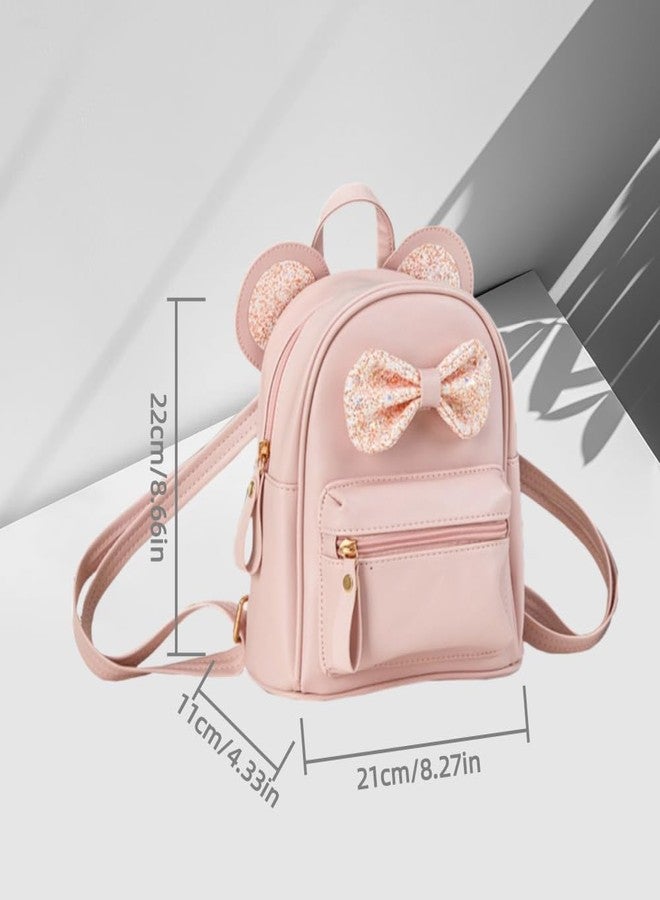 XMHRUYI Little Girls Cute pink mini multi-functional backpack with mouse ears and sequin bow (Pink) - Image 2