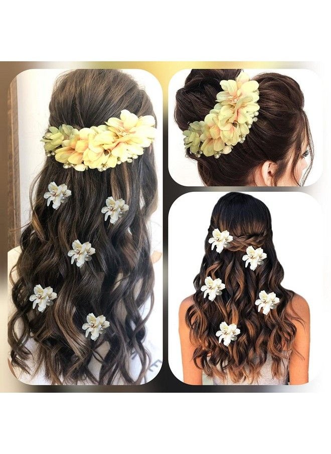 Hair Flare Artificial Flower With Pearl Bridal Hair Pin ; Hair Accessories ; Judapin For Women & Girls Peach Combo (2107/2306)  - Image 5