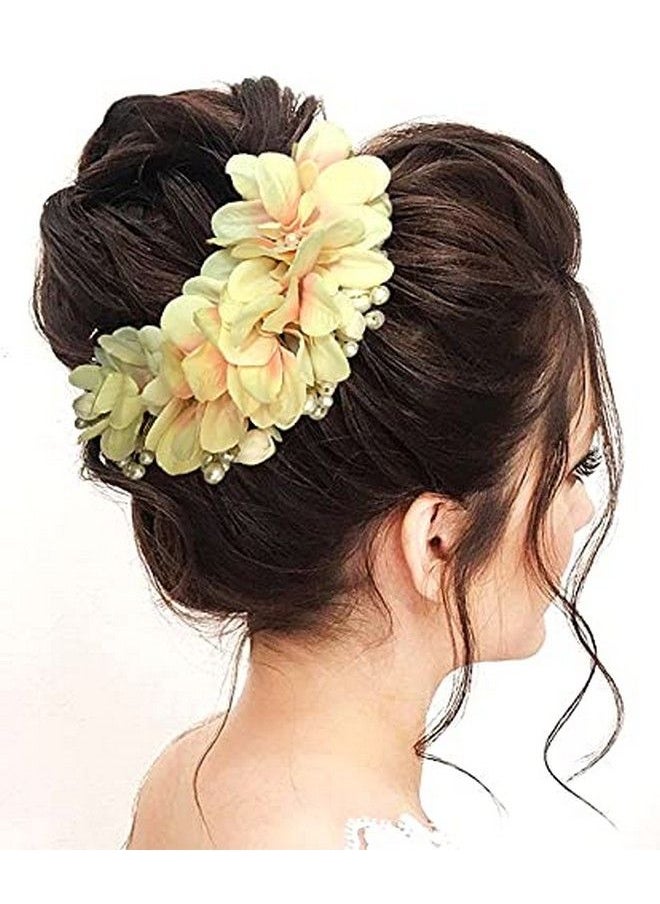 Hair Flare Artificial Flower With Pearl Bridal Hair Pin ; Hair Accessories ; Judapin For Women & Girls Peach Combo (2107/2306)  - Image 3