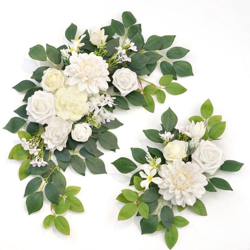 Piklado Wedding Decor (Pack of 2) Welcome Sign Flower Backdrop Garland for Ceremony Reception Wall Easel Home Decoration Entryway Faux Outdoor Board Head Table Decor (White) - Image 1
