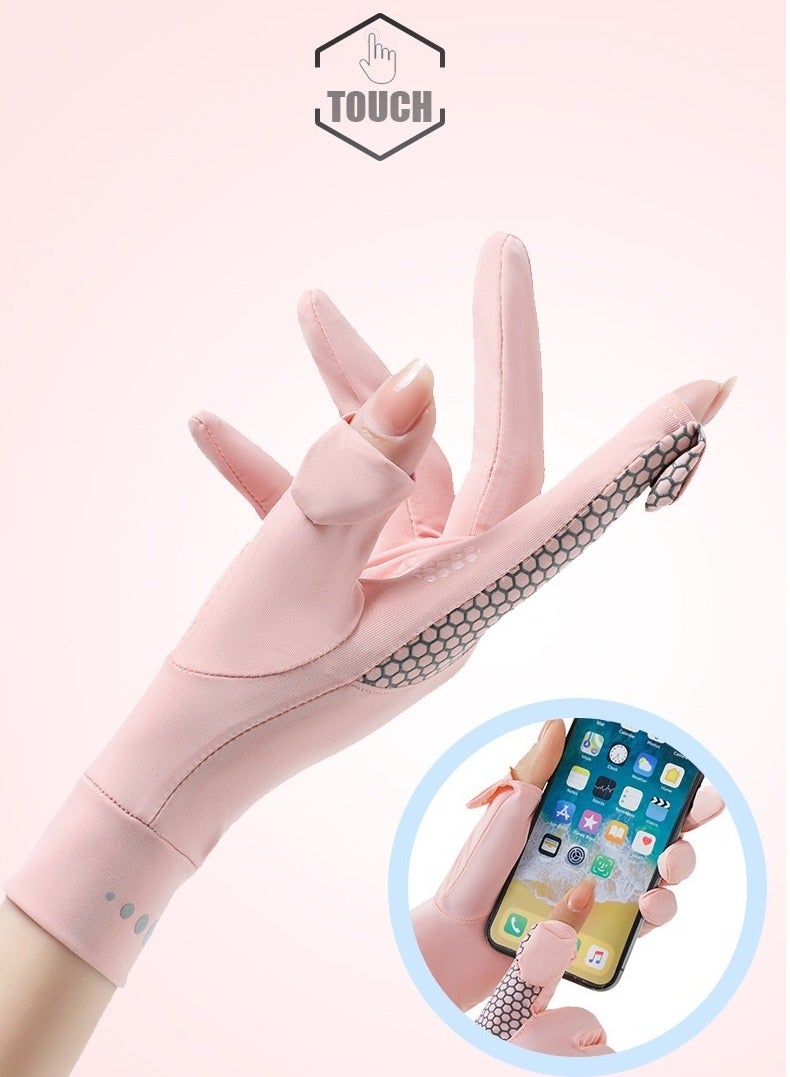 سبورت قفازات نسائية واقية من الشمس - حماية من الأشعة فوق البنفسجية UPF 50+، قفازات نسائية سريعة الجفاف ومضادة للانزلاق للقيادة، قفازات شاشة تعمل باللمس لركوب الدراجات والرياضات الخارجية (أسود) - Image 2