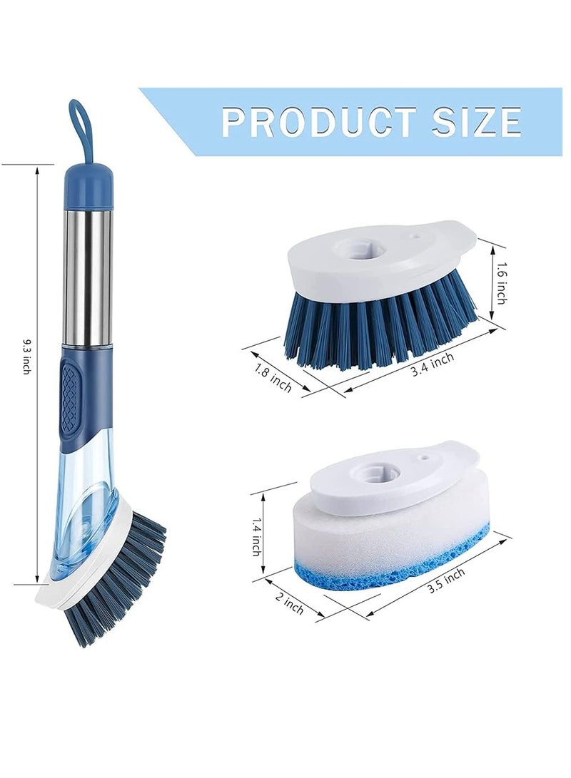 Excefore Dish Brush Soap Dispensing Dish Brush Kitchen Scrub Brush 4 Replacement Brush Heads Soap Control Dishwand Reusable Dish Washing Brush Scrubber - Image 2
