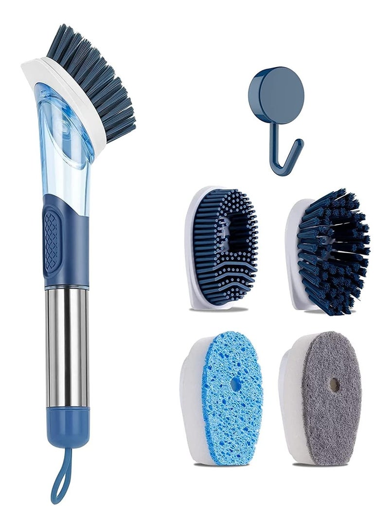 Excefore Dish Brush Soap Dispensing Dish Brush Kitchen Scrub Brush 4 Replacement Brush Heads Soap Control Dishwand Reusable Dish Washing Brush Scrubber - Image 1