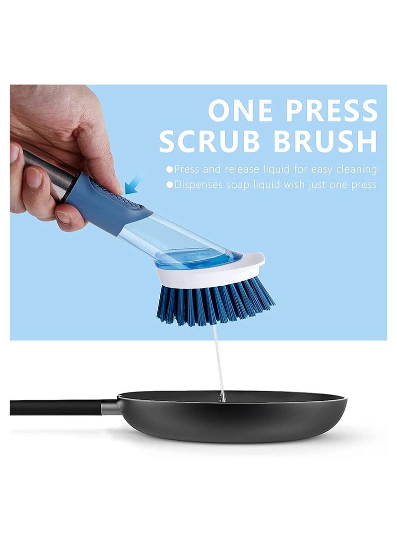 Excefore Dish Brush Soap Dispensing Dish Brush Kitchen Scrub Brush 4 Replacement Brush Heads Soap Control Dishwand Reusable Dish Washing Brush Scrubber - Image 5