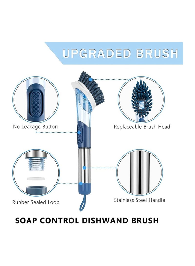 Excefore Dish Brush Soap Dispensing Dish Brush Kitchen Scrub Brush 4 Replacement Brush Heads Soap Control Dishwand Reusable Dish Washing Brush Scrubber - Image 3