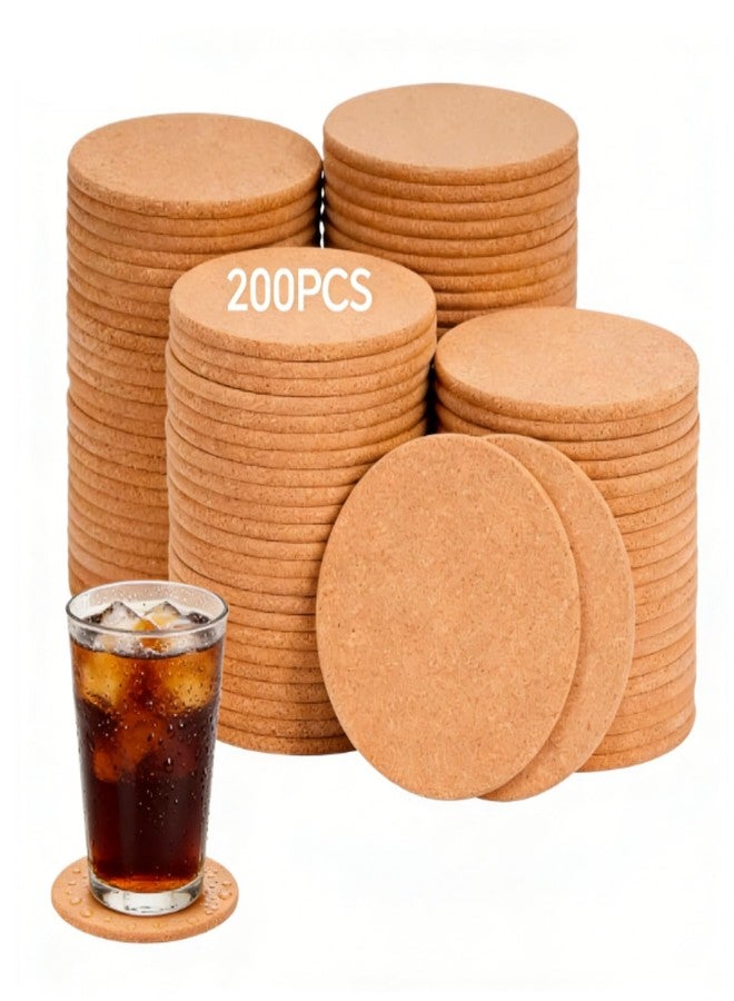 veonly 200 Pcs Cork Coasters for Drinks, 4" Round Absorbent & Reusable Cork Coasters Bulk, Anti-Slip and Heat-Insulating, for Kitchen Table Home Office - Image 1