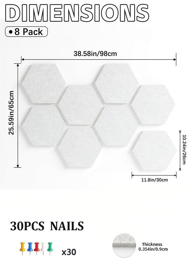 Uoisaiko 8 Pack Hexagon Felt Bulletin Board Tiles - 12" Large Thick Pin Board for Walls with 30 Push Pins, DIY Boards for Office Home School Decor, Aesthetic Hex Cork Board Alternative - Image 3