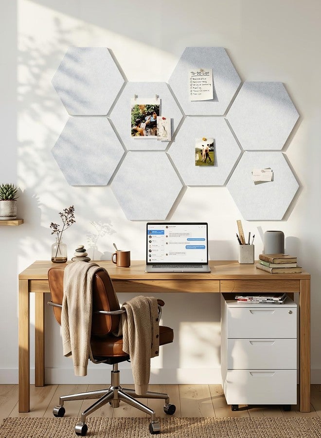 Uoisaiko 8 Pack Hexagon Felt Bulletin Board Tiles - 12" Large Thick Pin Board for Walls with 30 Push Pins, DIY Boards for Office Home School Decor, Aesthetic Hex Cork Board Alternative - Image 5