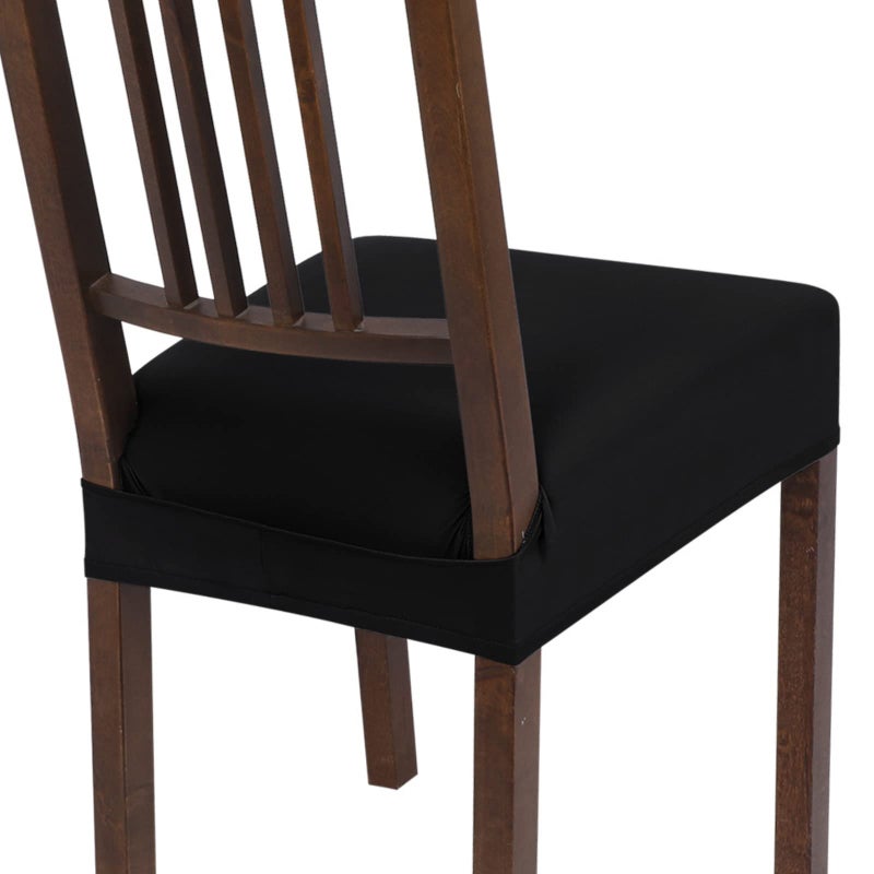 SearchI SearchI Stretch Dining Chair Seat Covers Set of 6 Soft Removable Washable Seat Covers for Dining Chairs Dining Room Seat Cover Protector RearCovered Pure Black