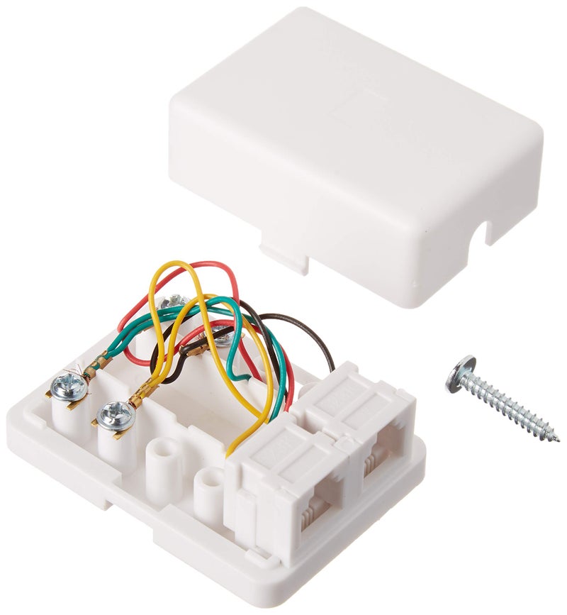 STEREN Phone Jack Wall Plate - Jack Box - White - Wall Jack - Surface Plate - Phone Box - Jack Plate Switch - Telephone Jack Wall Plate - Telephone Junction Box - 300-146WH 4C 2- Tel Surface Jack - Image 1