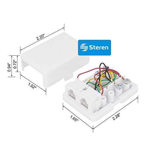 STEREN Phone Jack Wall Plate - Jack Box - White - Wall Jack - Surface Plate - Phone Box - Jack Plate Switch - Telephone Jack Wall Plate - Telephone Junction Box - 300-146WH 4C 2- Tel Surface Jack - Image 4