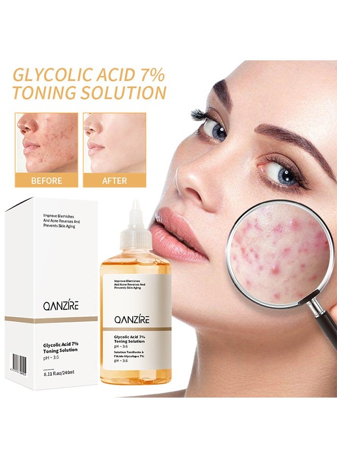 QANZIRE Glycolic Acid 7% Toning Solution - Anti-aging Face Toner Ordinary Acne Remover Lifting Firming Wrinkles Glowing Facial Care 240ml  - Image 1