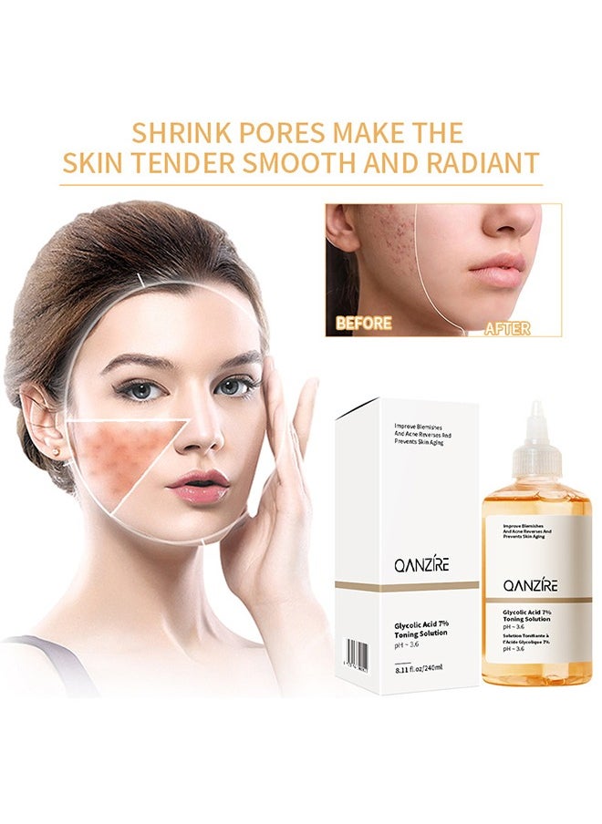 QANZIRE Glycolic Acid 7% Toning Solution - Anti-aging Face Toner Ordinary Acne Remover Lifting Firming Wrinkles Glowing Facial Care 240ml  - Image 3