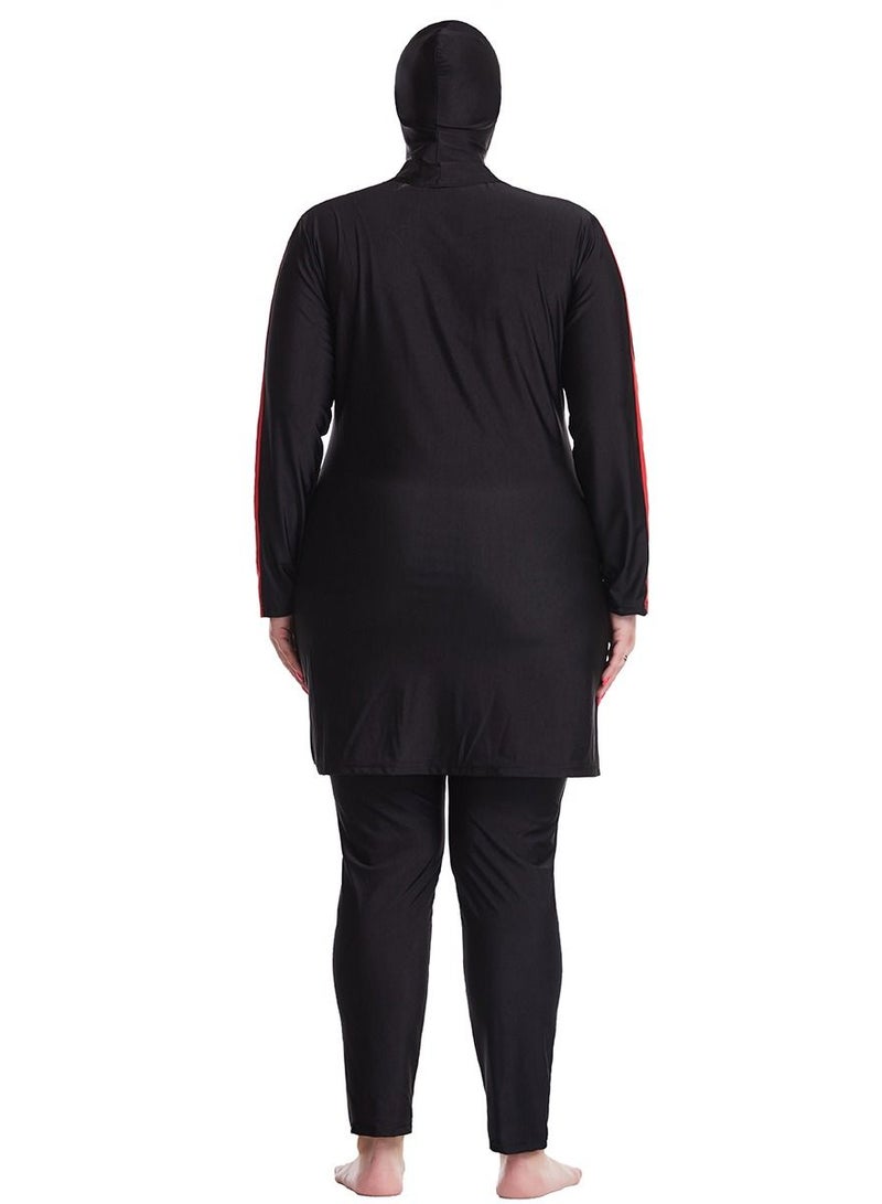 Loquat Womens 3-Piece Swimwear Set Conservative Style Long Sleeve Burkinis Swimsuit Set Black/Red  - Image 2