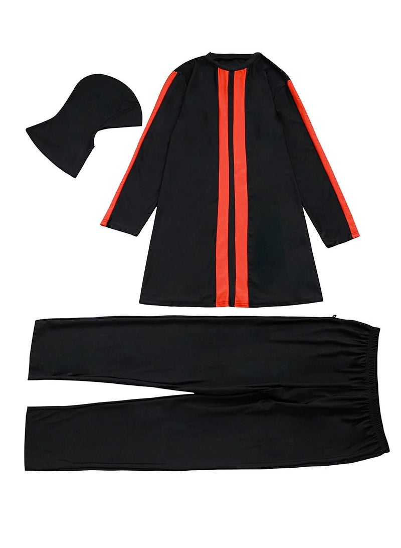 Loquat Womens 3-Piece Swimwear Set Conservative Style Long Sleeve Burkinis Swimsuit Set Black/Red  - Image 3
