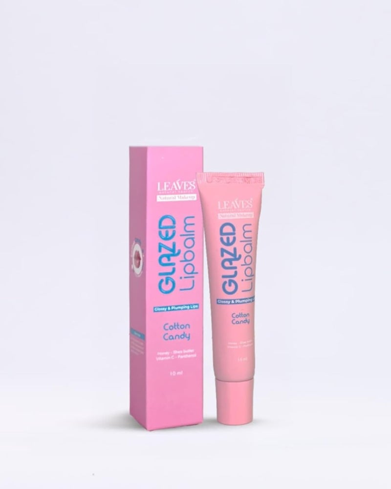 LEAVES Glazed Lip Balm, Coton Candy, Flavor, Glossy Finish, Plumping Effect, 10ml