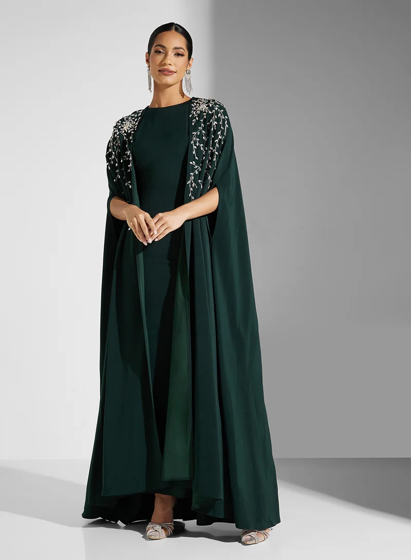 Akadia Fashion EMBELLISHED CAPE 2PCS CREPE DRESS