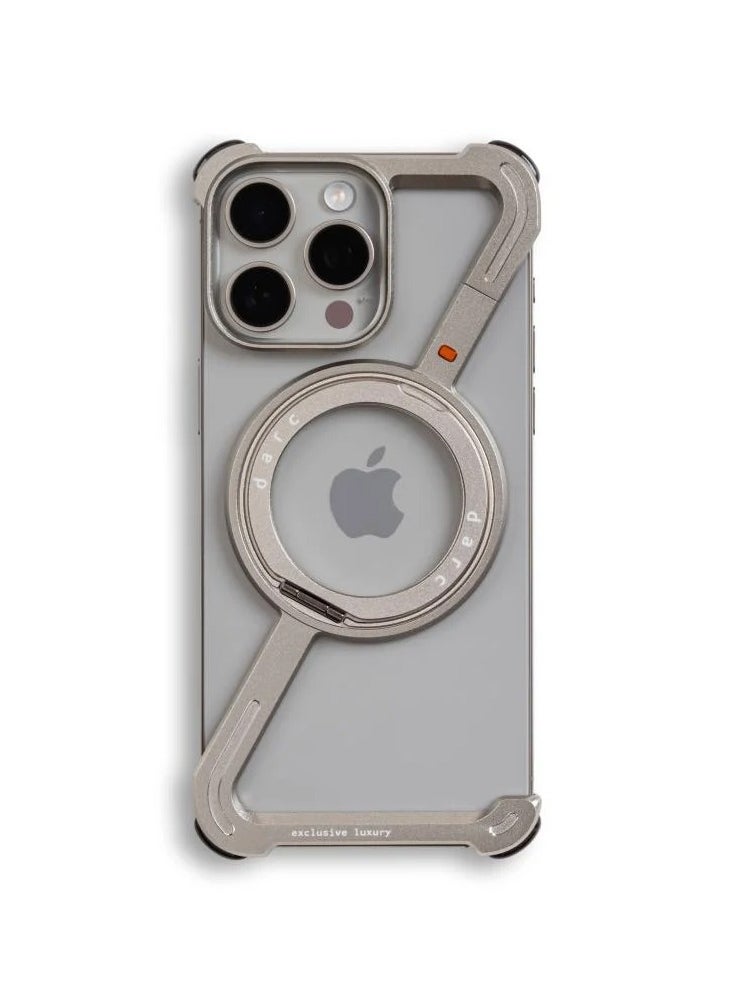 darc iPhone 15 Pro Z Case Reinforced and Sleek with MagSafe and Stand Titanium Color  - Image 1