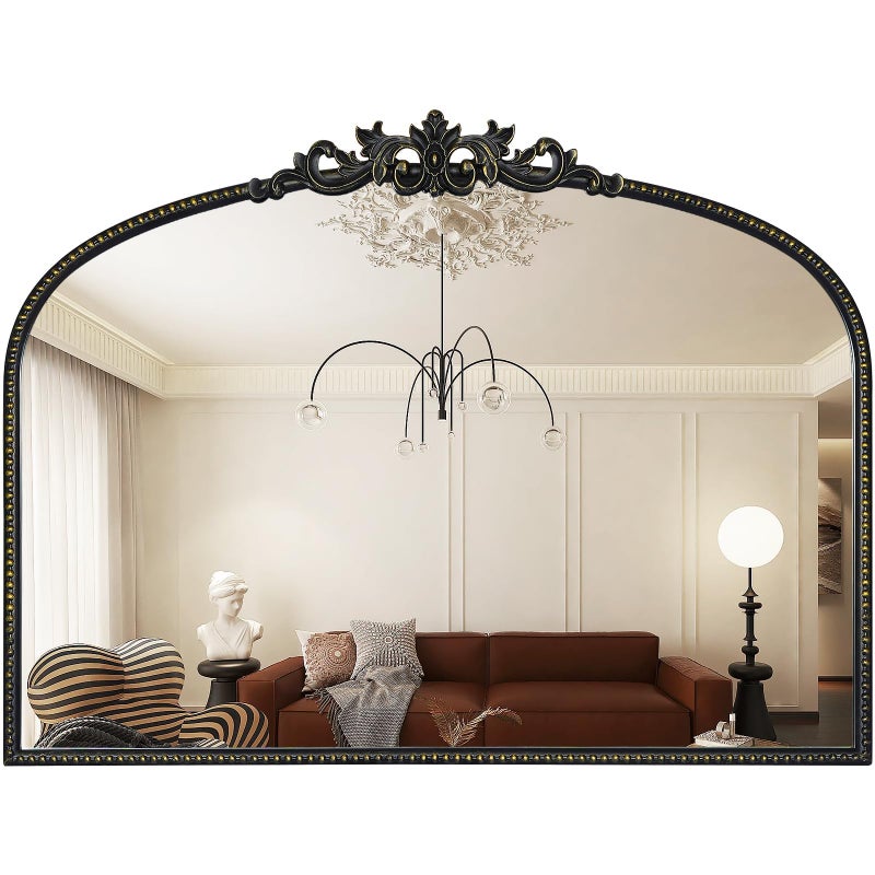 WallBeyond Black Vintage Mirror for Vanity 32x24 Inch, Black Antique Mirror with Ornate Frame, Arched Vintage Wall for Bathroom, Living Room, Fireplace, Entryway - Image 1
