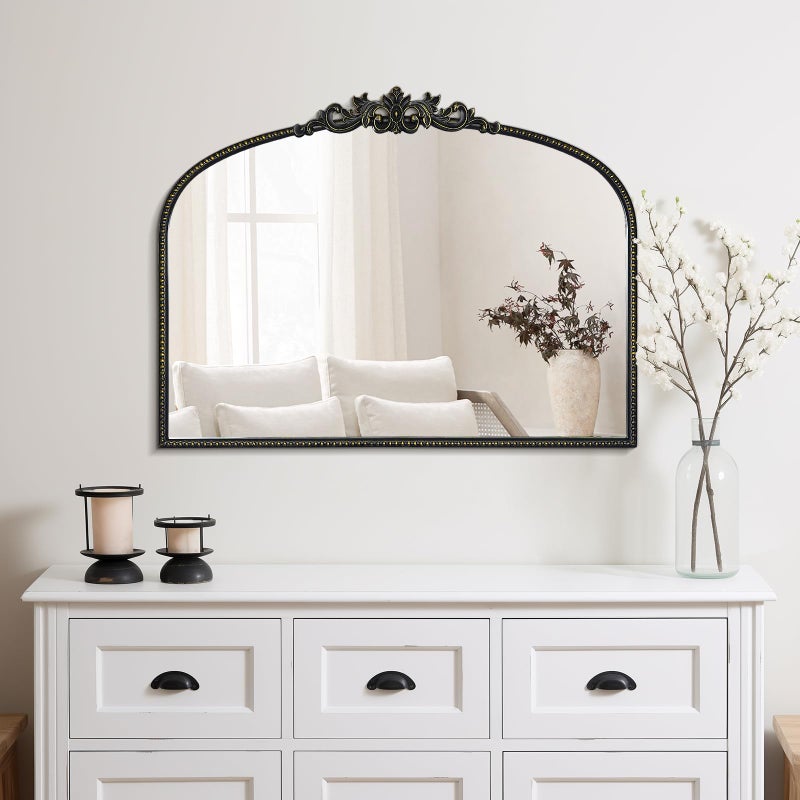 WallBeyond Black Vintage Mirror for Vanity 32x24 Inch, Black Antique Mirror with Ornate Frame, Arched Vintage Wall for Bathroom, Living Room, Fireplace, Entryway - Image 4
