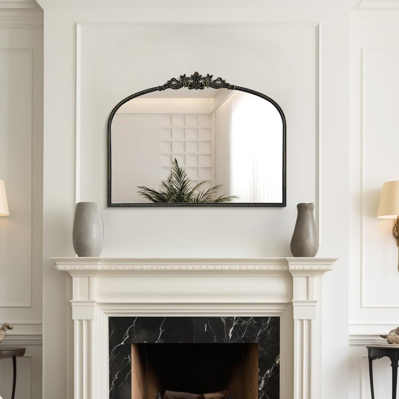 WallBeyond Black Vintage Mirror for Vanity 32x24 Inch, Black Antique Mirror with Ornate Frame, Arched Vintage Wall for Bathroom, Living Room, Fireplace, Entryway - Image 2