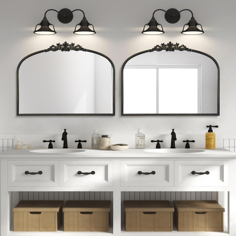 WallBeyond Black Vintage Mirror for Vanity 32x24 Inch, Black Antique Mirror with Ornate Frame, Arched Vintage Wall for Bathroom, Living Room, Fireplace, Entryway - Image 5