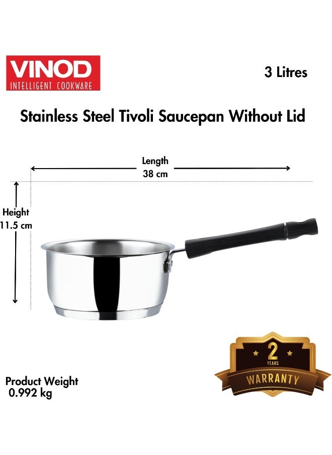 VINOD Tivoli Heavy Gauge Stainless Steel Saucepan/Milk Pot/Tea Pan/Multipurpose Pan with Sandwich Bottom - 3 Litre (20 cm)|Sturdy Handle,Induction and Gas Stove Friendly  - Image 3