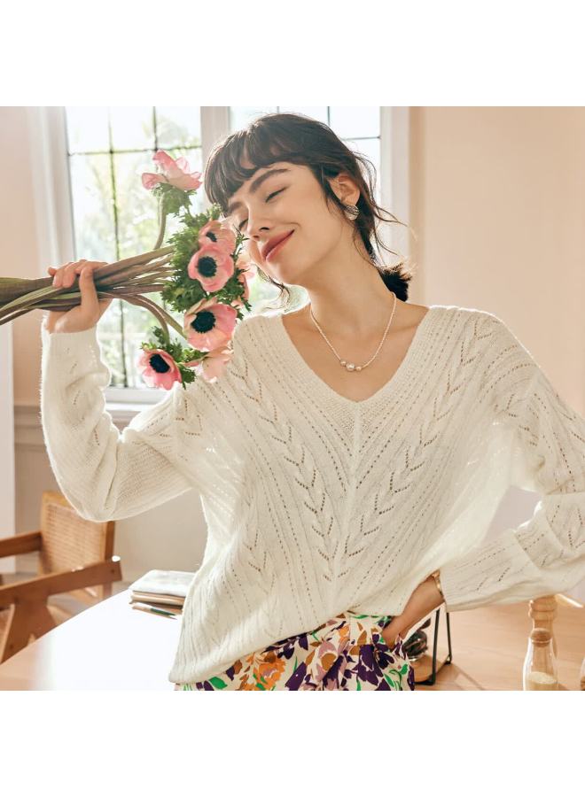 Olrain [lazily Wind Horse Sea Wool Knit Sweater] Autumn Women's Pullover Top, Off-white (second Batch), Size S