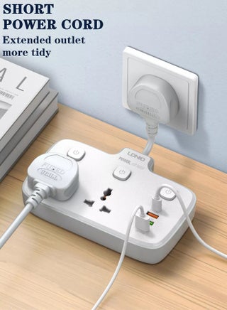 Multi Plug Adaptor, 2 Way Plugs Extension Multi Sockets Wall Charger Adapter with 1 PD & 1 QC3.0 And 2 Auto I'D Ports, 2500W Power Socket for Home, Office And More - view 3