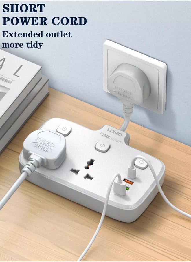 LDNIO - Multi Plug Adaptor, 2 Way Plugs Extension Multi Sockets Wall Charger Adapter with 1 PD & 1 QC3.0 And 2 Auto I'D Ports, 2500W Power Socket for Home, Office And More - Image 1