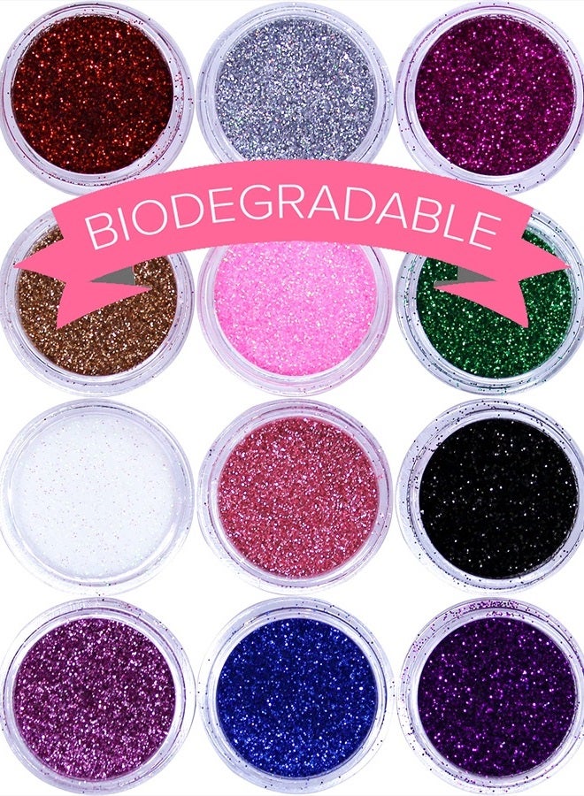 NYK1 Biodegradable Glitter for Gel Nail Art Pots Set, Ultra FINE DUST Powder, Face Paint Makeup, Hair, Shellac Nail Polish Craft, Festival Party Colors | Brush Body Tattoos Make Up Sets for Kids Children - Image 1